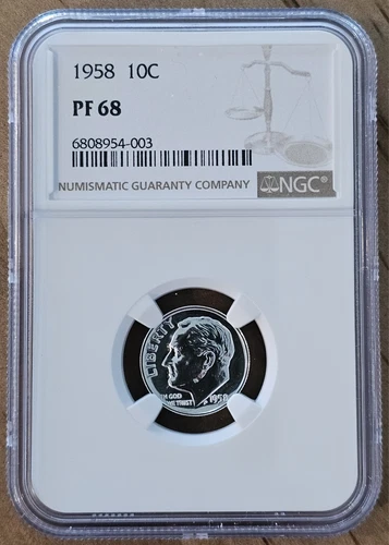 1958-P Roosevelt Dime Graded by NGC PF68 Proof 68 White Label 