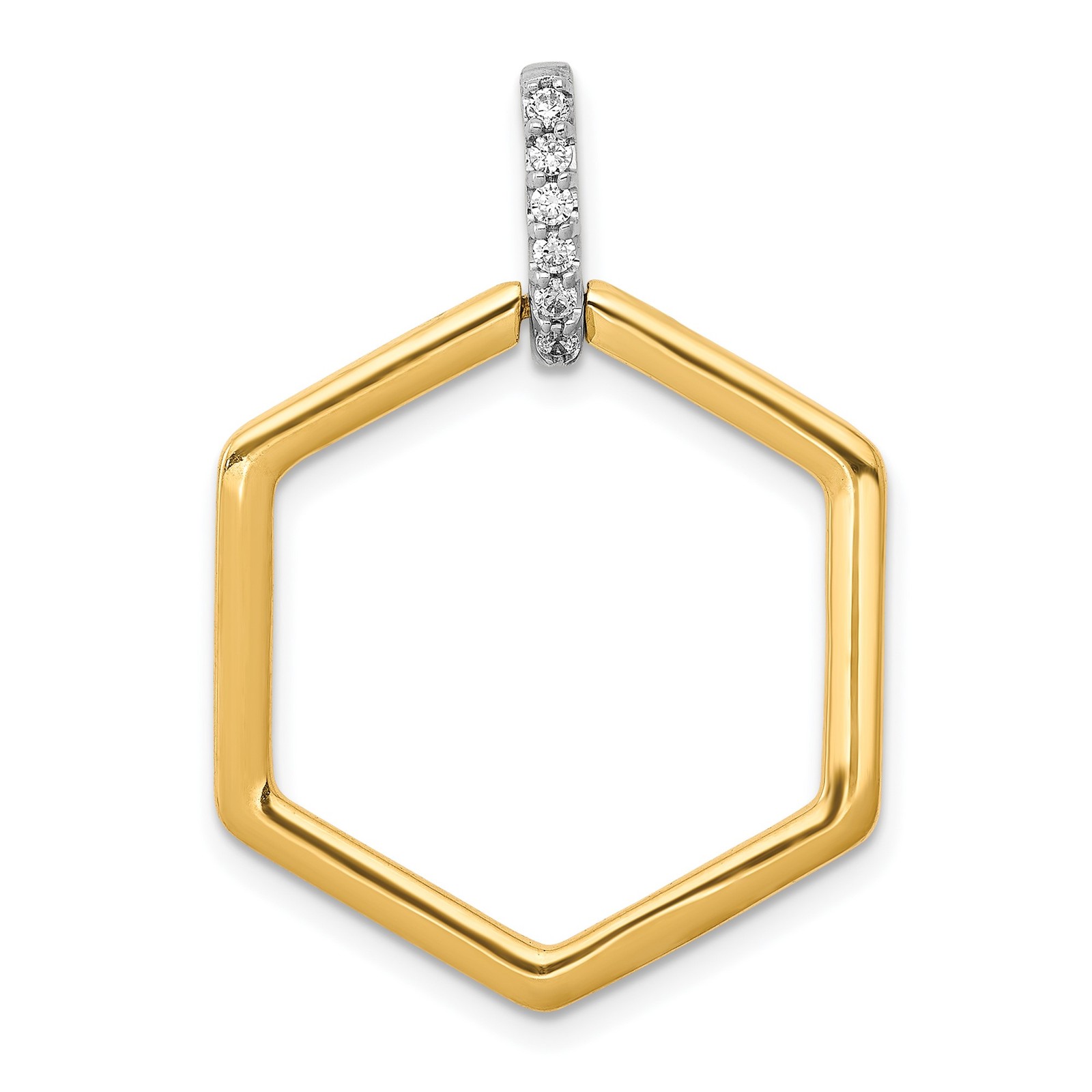 14k Two-Tone Gold Hexagon Pendant Diamond Bail Minimalist Geometric Necklace