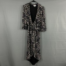 Ganni Dress 6 Floral Georgette Wrap Midi Black Boho Whimsigoth Cottagecore Chic