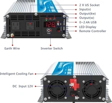 GIANDEL 2000W Power Inverter Modified Wave 12 Volt DC to 110V 120V AC Outlets