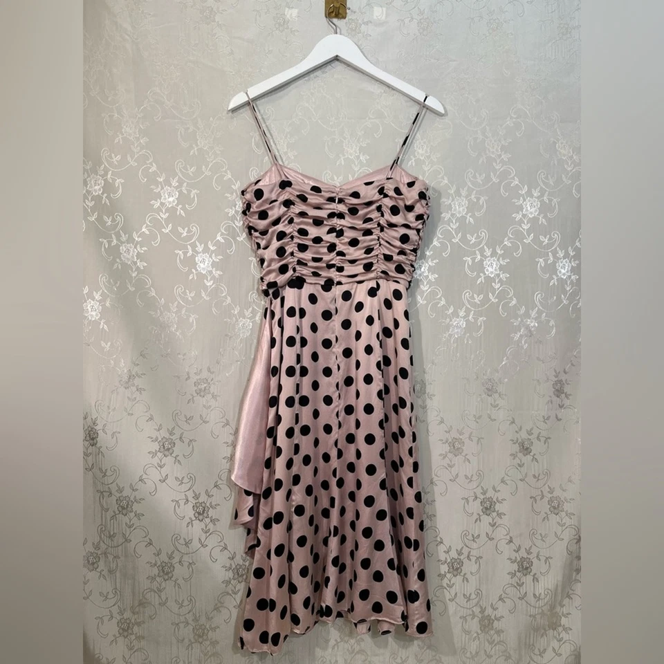 Vestido Laundry By Shelli Segal Rosa y Negro Lunares Vintage Y2K 100% Seda Foto 3 de 4