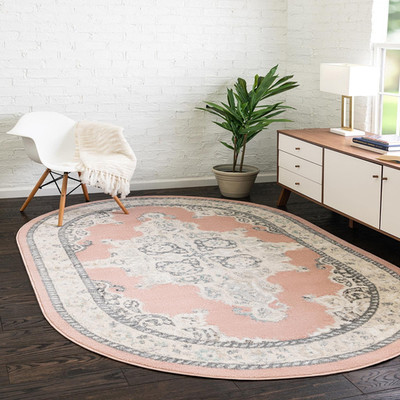 Unique Loom Parker Collection Area Rug - Merakli 4 X 6 Oval Rose/ Gray