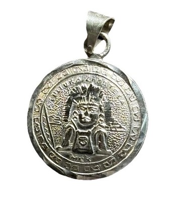 VTG 925 Sterling Silver Mexico Pendant Two Side Medallion RVE Aztec Calendar