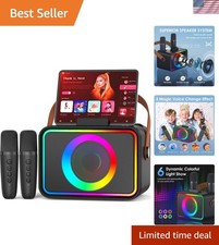 Karaoke Machine,Portable Bluetooth Speaker with 2 Wireless Microphone for Adu...