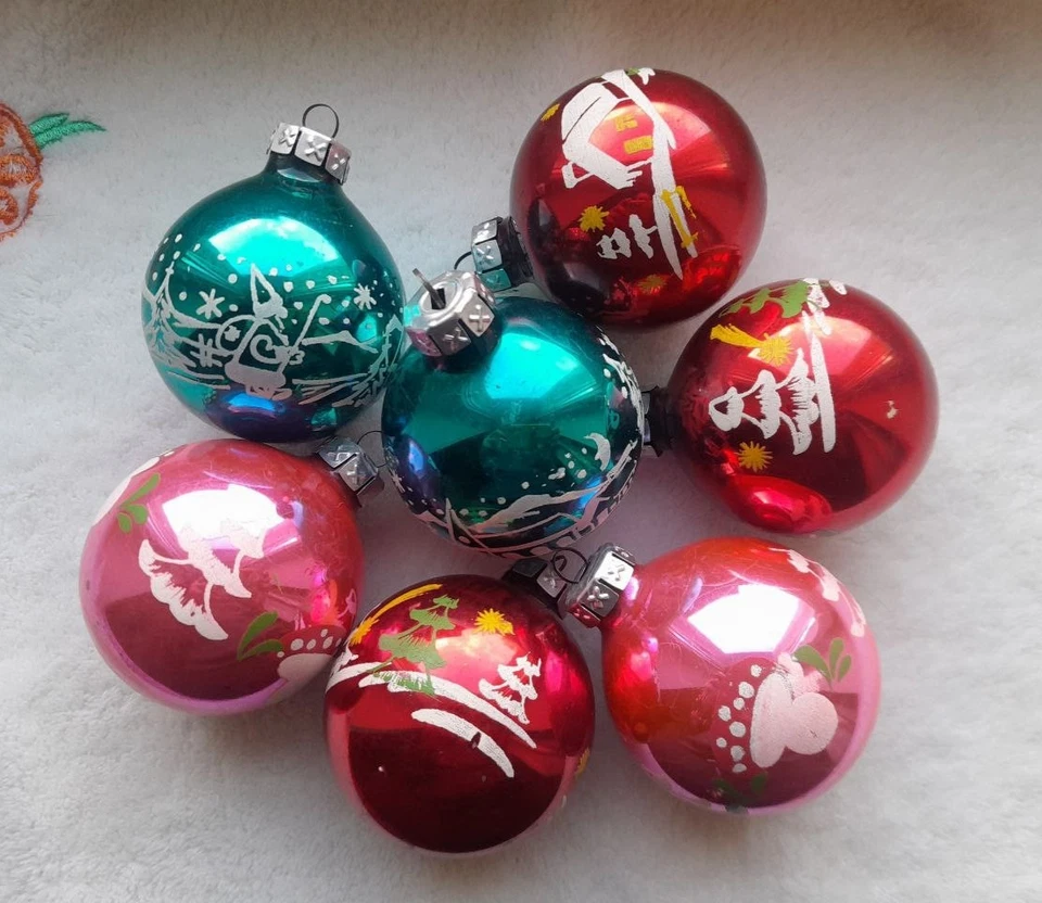 Vintage. Navidad. Año Nuevo. Árbol de Navidad Juguetes Bolas. Juego de 7 piezas. URSS Foto 3 de 4