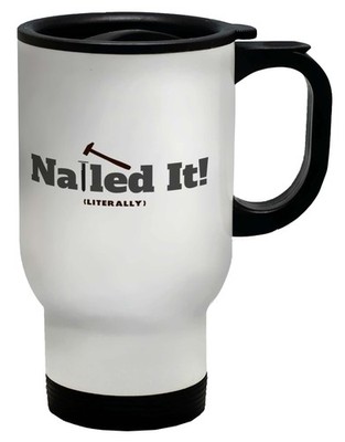 Zum Selbermachen lustig genagelt buchstäblich Hammer Nagel Werkzeug Reise Becher Tasse Geschenk weiß