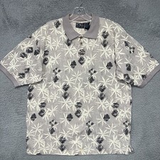 VTG OP Ocean Pacific Shirt Men's Size Medium Gray Polo Floral Hawaiian Knit