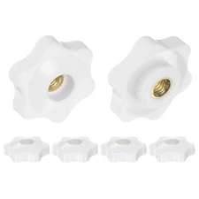 6pcs Star Knobs M6 Thread 32mm Head Through Hole Brass Insert Hand Knob White