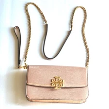 NWT Tory Burch Britten Meadowsweet Leather Chain Wallet Crossbody Wristlet Bag