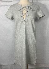 J. Crew Women's XS Gray Heather Lace Up Short Sleeve Knee Length Sheath Dress