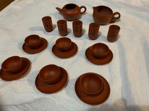 set da tè drago argilla rossa cinese vintage 19 pezzi (19EC) - Foto 2 di 9