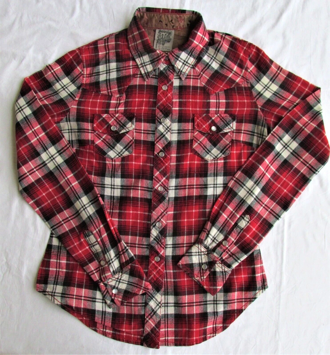 MM Unplugged Women s Embellished Cotton Flannel Western Shirt Size