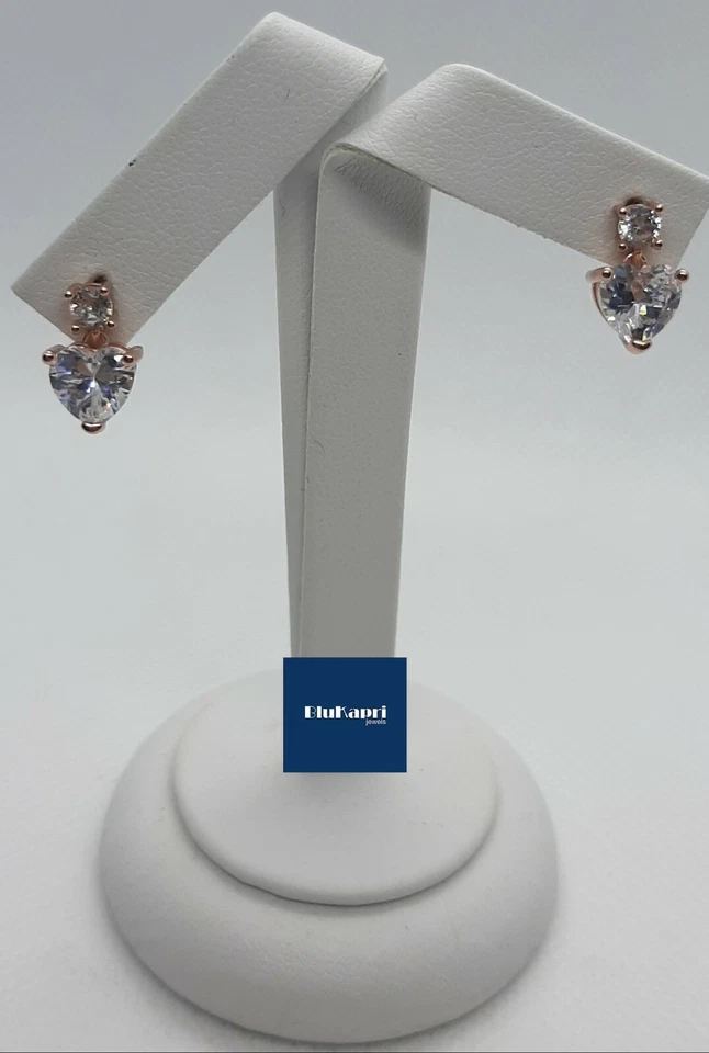 Orecchino Donna in argento 925 ramato cuore con zircone bianco - Immagine 4 di 4