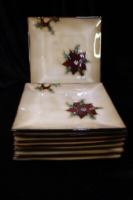 MIKASA GOURMET BASICS CHRISTMAS BLOSSOMS ON BEIGE SQUARE SALAD