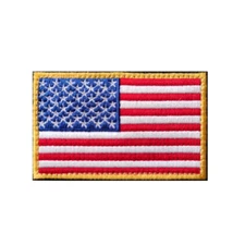 AMERICAN FLAG EMBROIDERED PATCH GOLD BORDER USA US w/ VELCRO® Brand Fastener