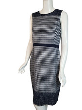 J CREW Navy Blue White Check Tweedy Sheath Dress sz 14 G7538