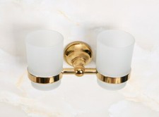 Gold Color Brass Wall Mounted Bathroom Toothbrush Holder with 2 Glass Cup Gba884