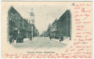 FAWCETT STREET, SUNDERLAND - Early Durham Postcard