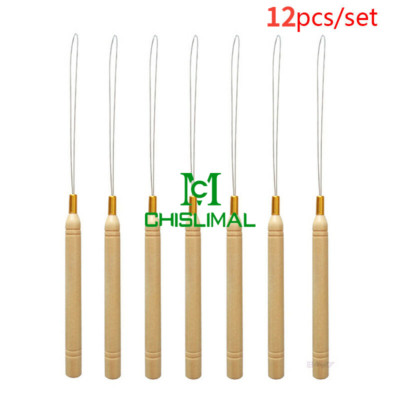 12 Pcs Micro Ring Loop Tool Threader Pulling Needle for Human Hair Extension