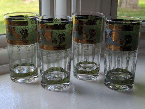 Set 4 bicchieri vintage Cera arco romano foglia d'uva highball dettaglio 22K - Foto 2 di 11