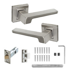Internal Door Handle Pack Square Rose Brushed Chrome Latch Sash Bathroom Kit