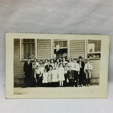 Vintage Real Photo Postcard Schoolhouse Group Scene Azo 