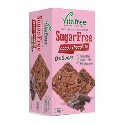 Vita Free 200 gr SUGAR FREE Cocoa Chocolate Biscuits 0% Sugar Tasty Product
