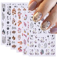 6 Sheet Fall Stickers Maple Leaves Self-Adhesive Nail Autumn Winter Flowers