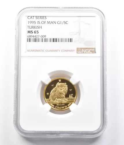 1995 Isle Of Man 1/5 Crown Gold Cat Series Turkish MS65 NGC *4448