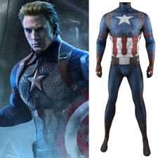 Captain America Jumpsuit Avengers Endgame Cosplay Costume Adult Kids Halloween