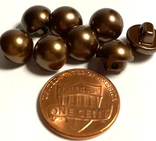 8 Small Domed Faux Pearl Bronze Brown Plastic Shank Buttons 3/8" 10mm 13600
