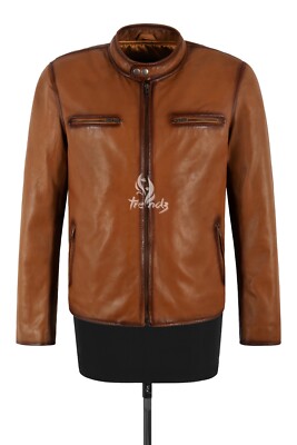 RACER Lederjacke für Herren Kastanie Napa Klassisch Biker Mode Freizeitkleidung