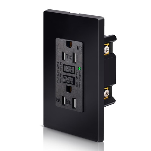 GFI GFCI Outlet 15 Amp Ground Fault Receptacle LED Indicator TR WR w/Plate Black