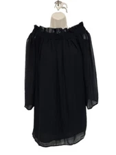 Lucca Couture XS evening dress  black pleated ruffle high neck 3/4 sheer sleeve
