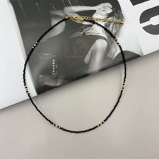 3MM Natural Black Spinel Faceted Round Beads Gemstone Necklace 18"