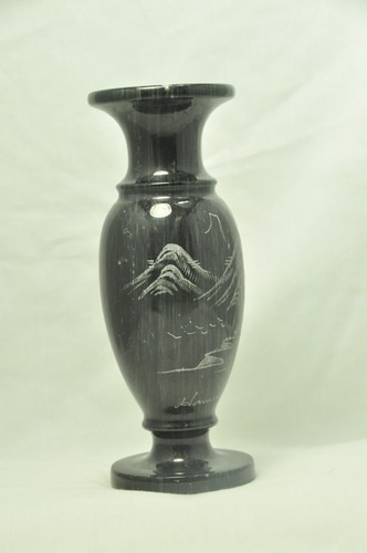 Hand Carved and Etched Marble Stone Vase - Hawaii Mountain Scene - AS IS - Picture 2 of 9