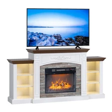 70'' Fireplace TV Stand with Shelves / LED Lights for TVs Up to 80'' for Home
