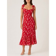 Reformation Nikita Dress in Summer Red Floral Sz 8 NWT Tie Shoulder Ruffle Trim