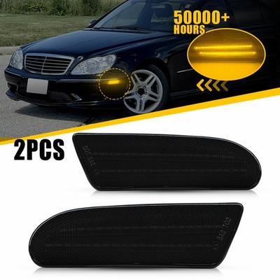 2X Smoked Amber LED Side Marker Lights For 2000-2006 Mercedes-Benz S430 W220 EAH