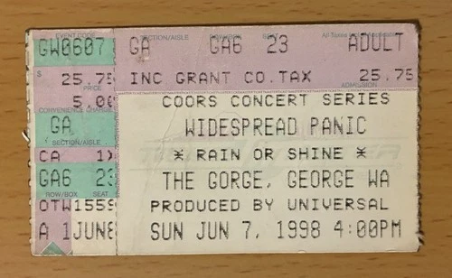 1998 WIDESPREAD PANIC THE GORGE / GEORGE, WASHINGTON CONCERT TICKET STUB