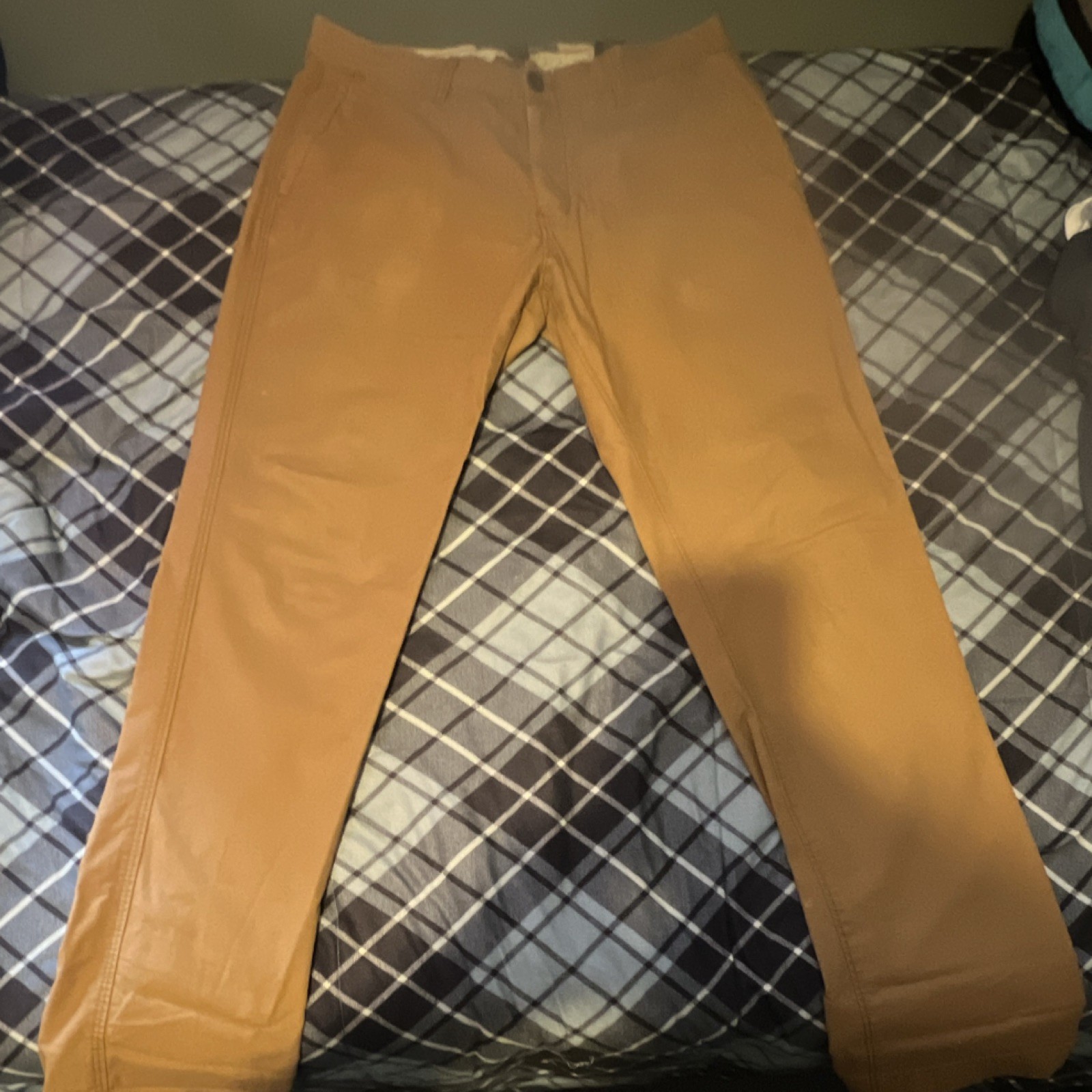H&M Slim Fit Brown 100% Cotton Chino Pants 34x30 Button Zip Pockets Men