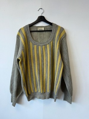 Vintage Pattinni Sweater Large Gray Striped Italian Pullover Art Deco 60s 70s