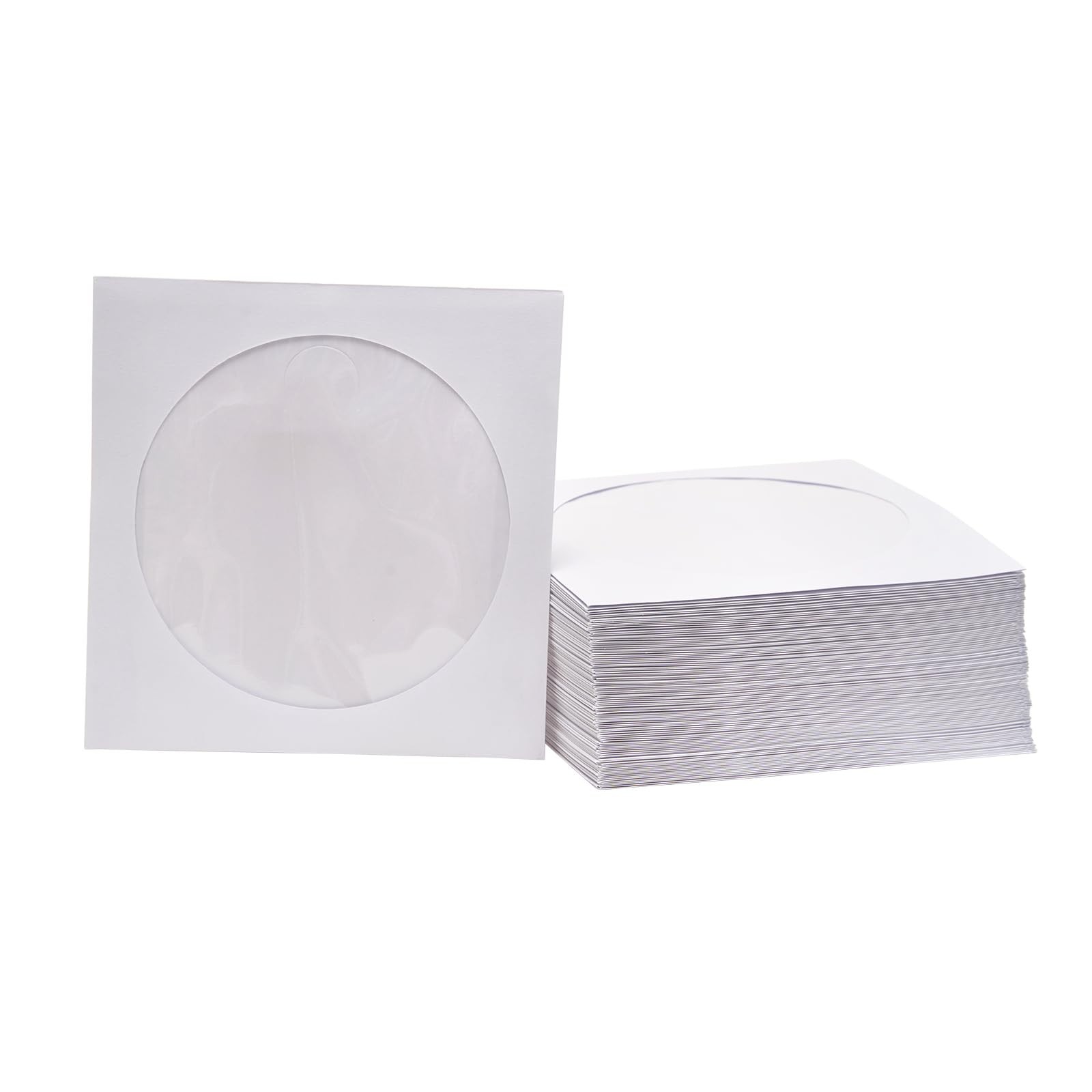 PVPKG Premium White Paper CD, DVD, Blu-Ray Disc Sleeves with Clear 5x7 inches