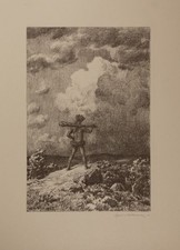 Hans Volkmann (1860-1927) Mann in Landschaft. Lithographie 1926 signiert