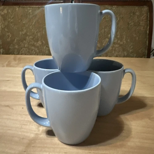 4 Corelle Corning Stoneware Light Blue Periwinkle 12oz Mugs Cups Coffee Set MCM