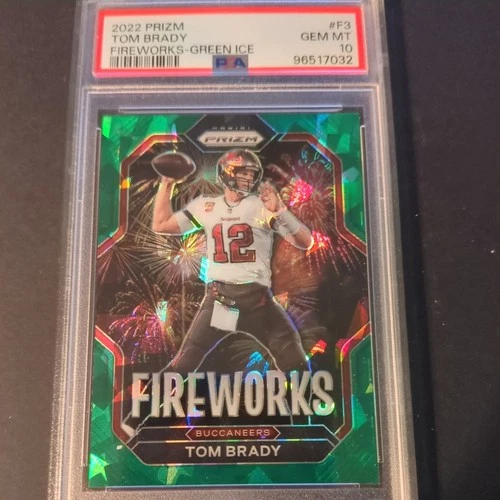 2022 Panini Green Ice Prizm Fireworks #F3 Tom Brady Buccaneers PSA 10
