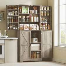 72" Farmhouse Kitchen Pantry Cabinet, Tall Storage Cabinet, Gray