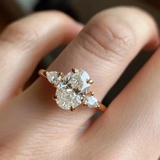 3.5CT Oval Lab Grown Diamond Three Stone Ring Solid 14k Yellow Gold