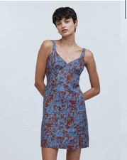 Madewell Womens Sweetheart Mini Dress Floral 100% Linen Blue Short Sleeveless 10