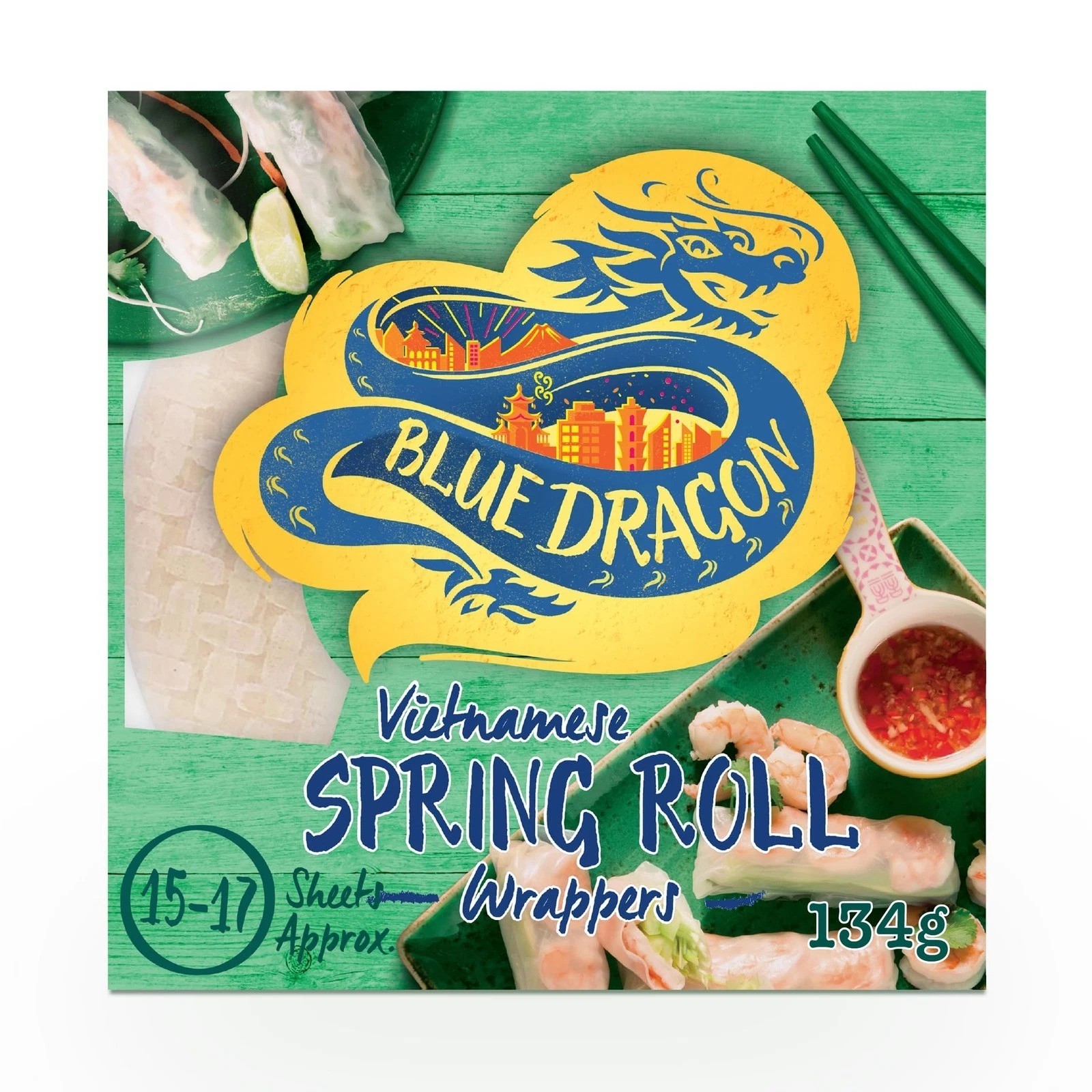 Envolvedoras de rollo de primavera vietnamita Blue Dragon 134 g, 15 hojas adecuadas para frescas